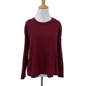 Lucky Brand Cold Shoulder Sweater Womens M Medium Wine Ribbed Long Sleeve Crop